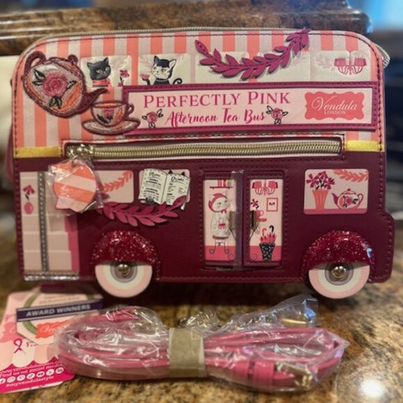Vendula London Handbags - NWT Vendula London Perfectly Pink Afternoon Tea Bus Pouch Bag